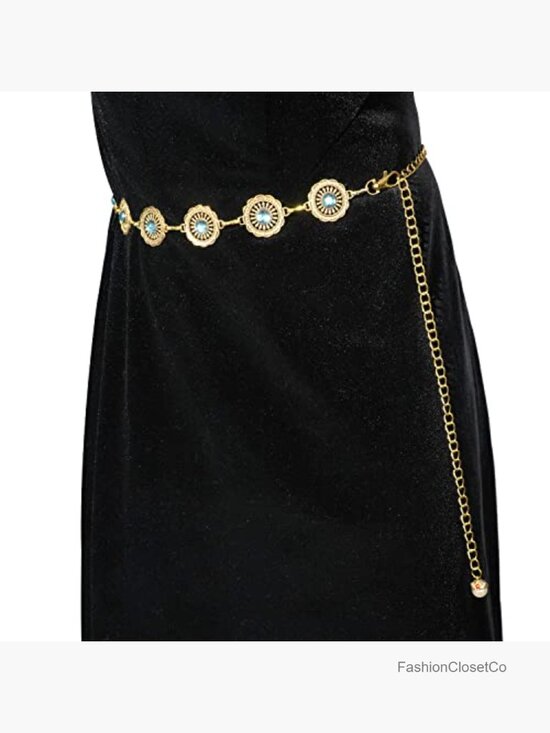 Vintage Chain Belt for Women Western Concho Metal Waist Belt for Dresses